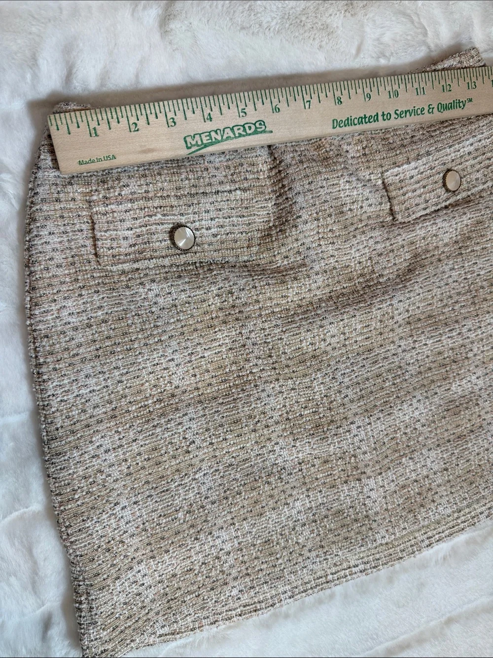 NWT Textured Beige Tweed Mini Skirt with Button Detail